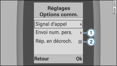 Menu Réglages - Options comm.